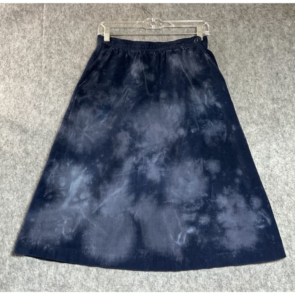 Upcycled Corduroy Skirt Womens 4 Blue Pockets Hand Dyed Wearable Art Cotton Boho